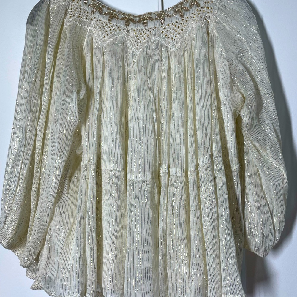 Anthropology RAGA Madi Shimmer Lined Peasant Top S - Picture 6 of 9
